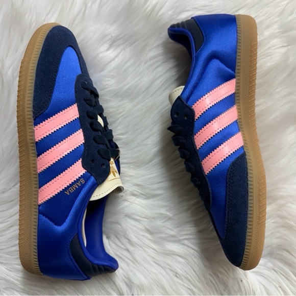 Adidas Womens Size 10 Samba OG Satin Lucid Blue/Pink NWT ✨RARE✨ - Picture 2 of 16